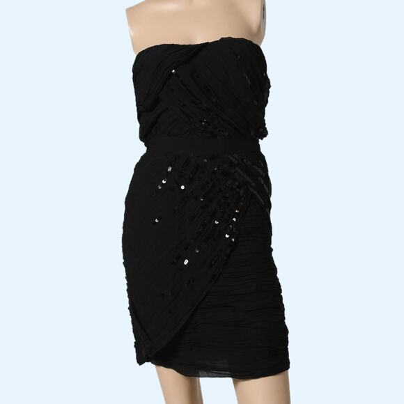 DIANE VON FURSTENBERG Black Strapless Silk Cocktail Dress with Sequins - Picture 1 of 10